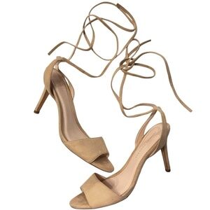 Loeffler Randall Womens Sandal Tan Suede Leather Ankle Wrap Up Heel Shoes Size 7